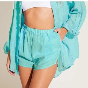 Vitamin A Tallows Linen Shorts Aqua EcoLinen Size Small NWT